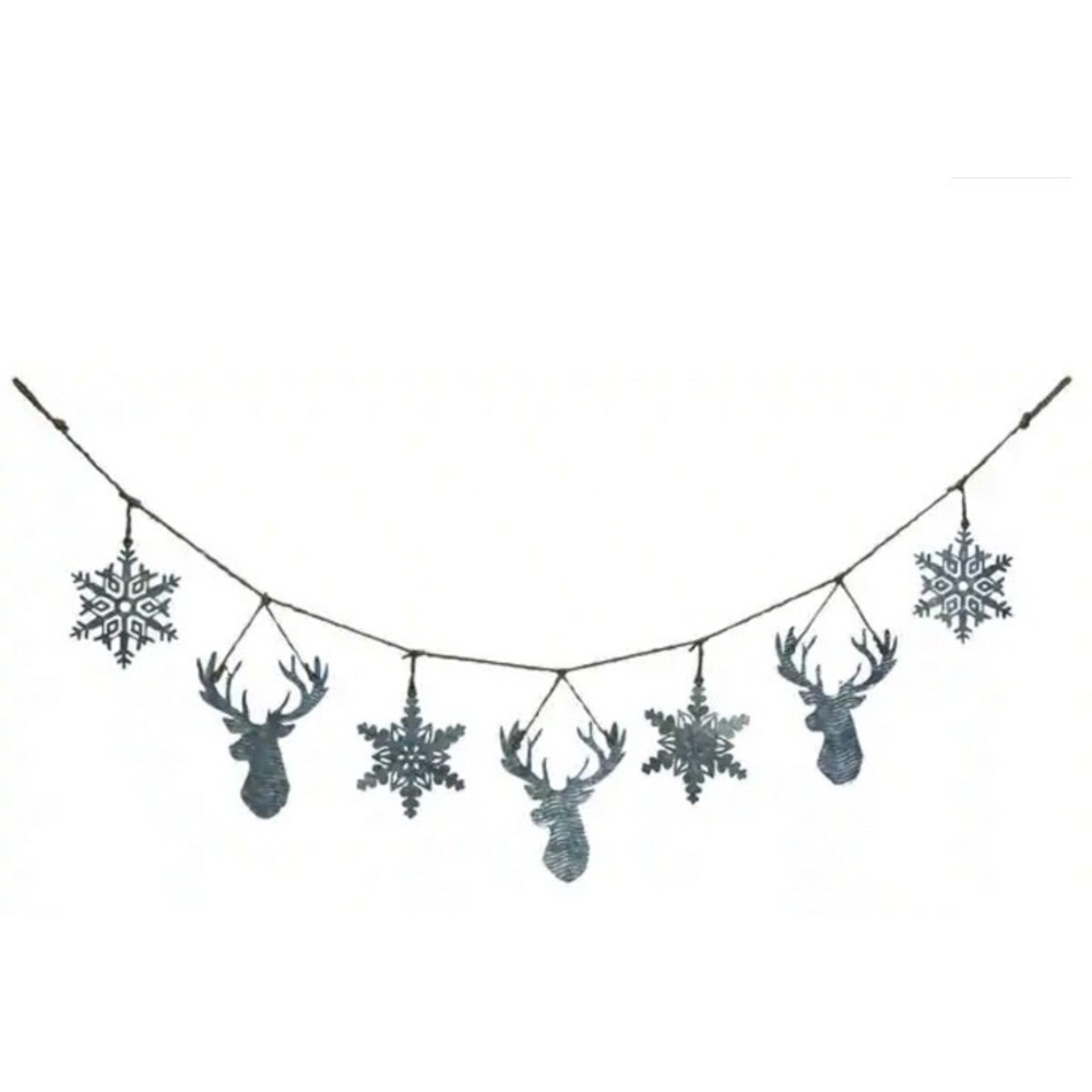 Transpac Metal 73" Snowflakes & Reindeers Christmas Galvanized‎ Holiday Banner